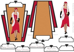 Art Deco Shaped Card Red lady Christmas