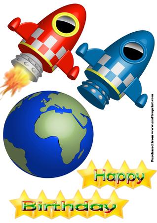 Little 3D Red and Blue Rocket with World Globe in Jpeg