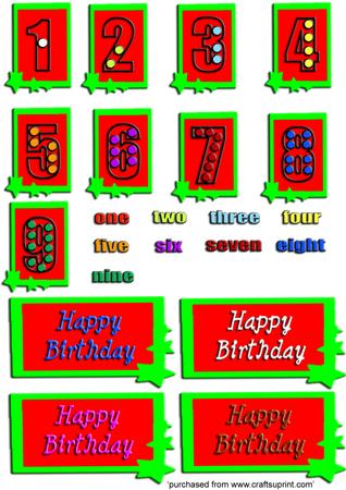1 - 9 Numbers, Words and Greetings Happy Birthday Png