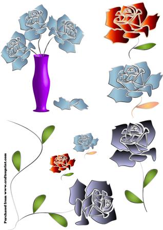 Set of Roses in Metalic Gradient Colors in Png