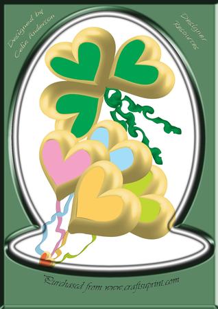 2 Sets of 3D Golden Balloon Hearts with Ribbons in Jpeg