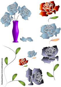 Set of Roses in Metalic Gradient Colors in Png