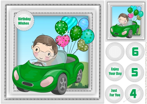 Boy in a Green  Birthday Car 
