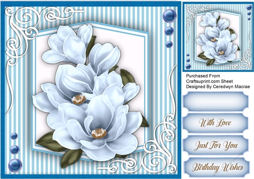 Beautiful Blue Magnolias and Corner Scrolls 