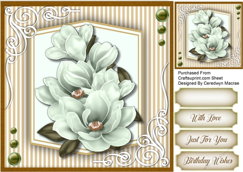 Beautiful Soft Mint  Magnolias and Corner Scrolls 