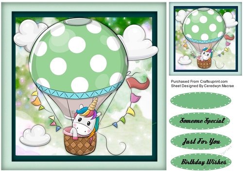 Unicorn in a Green  Balloon 