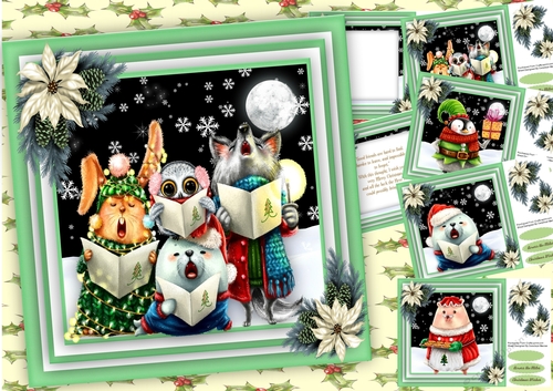 4, Card Fronts Christmas Animals + 2 Inserts 