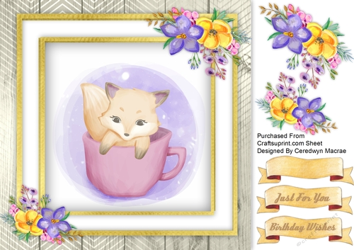 Beautiful Water Coloured  Fox in a Cup