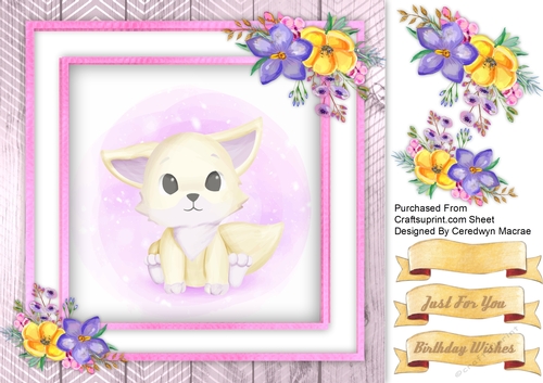 Beautiful Water Coloured  White Baby Fox 