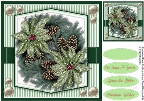 Sage Green  Poinsettias and Cones 
