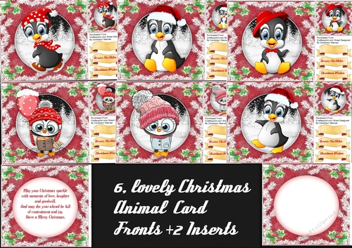 6, Christmas Animals Card fronts +2 Inserts