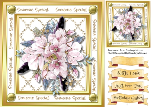 Pink Roses  on a Gold Grid mat 