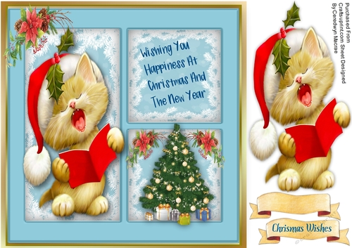 Quad Card , Kittys Christmas Caroling