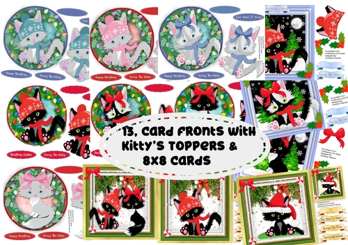 13,, Card Fronts with Kittys Toppers & 8x8 cards  