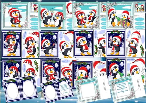 12,Mixed card fronts with Jolly Penguins + Matching Inserts