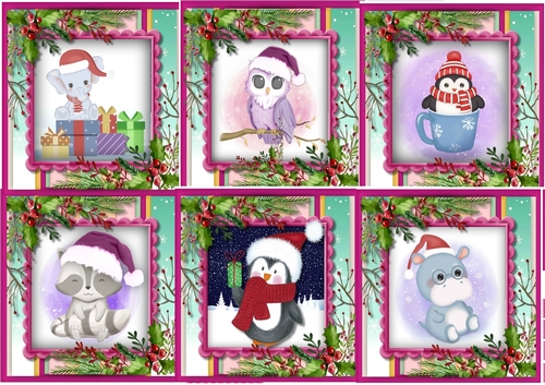 6, Cute Christmas Animal Card fronts 