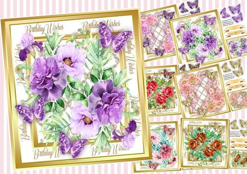 6, Passion Flower card Fronts With Butterflies 