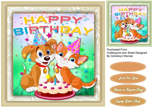 Hapy birthday Dogs and Cake 