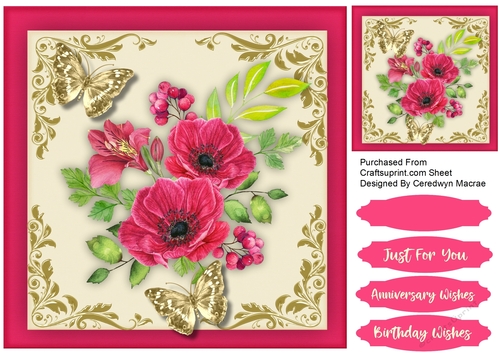 Red Anemonies and Gold Butterflys 