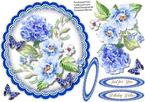 Blue Saphire Roses on a Scalloped Mat  