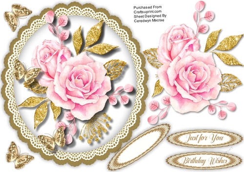 Pink and Gold Roses on a Scalloped Mat  