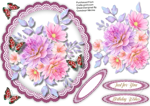 Pink Dream  Dahlias  on a Scalloped Mat  