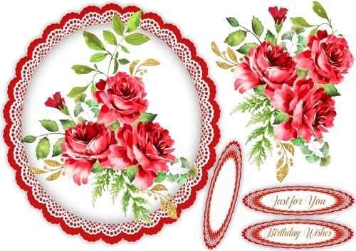 Red Roses   on a Scalloped Mat  