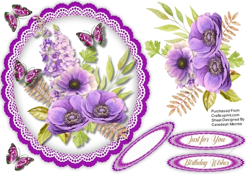 Vintage Violet Anemonies    on a Scalloped Mat  