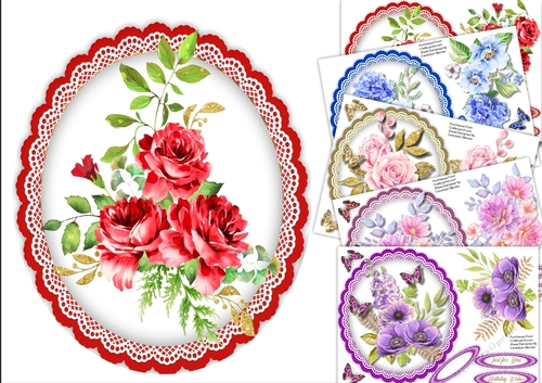 5, Sheet Floral Toppers with Decoupage 