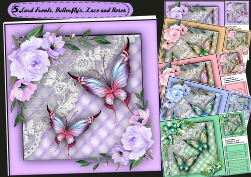 5, Card fronts , Butterflys lace and Roses