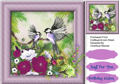 Beautiful Titmouse Birds and Petunias 