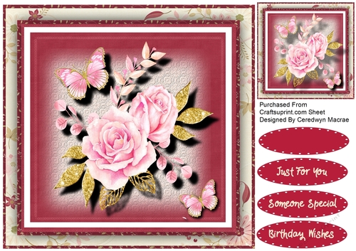 Beautiful Pink and Gold Roses with Butterfly 