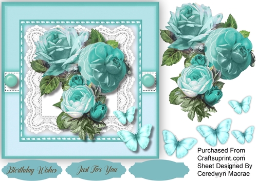 Beautiful Aqua Roses on lace 