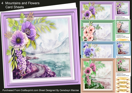4,Mountains and Flowers card Sheets 