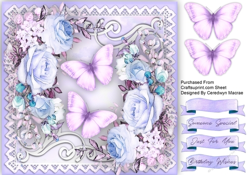 Blue Roses and Lilac Butterflies