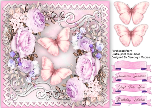 Soft Pink  Roses and  Butterflies