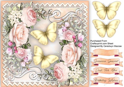 Stunning Pink  Roses and Gold Butterflies