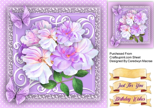 Lilac Roses on a Scroll Mat 