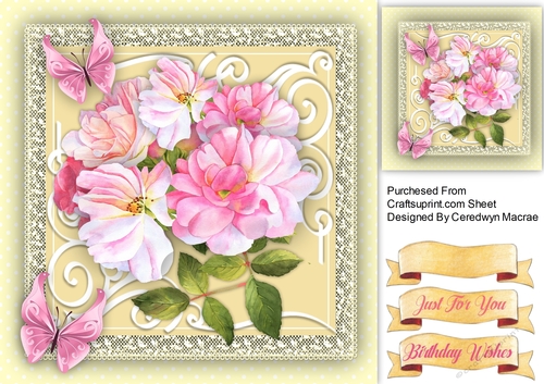 Pink  Roses on a Scroll Mat 