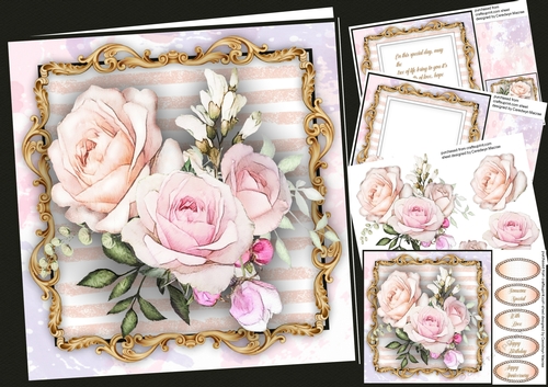 8x8 Mini Kit, Pink Sherbert Roses on a Gold Frame 