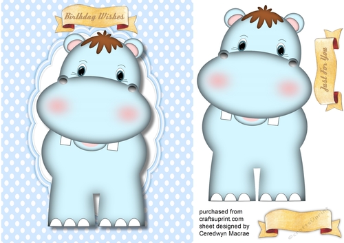 Cute Hippo on a Oval Mat 