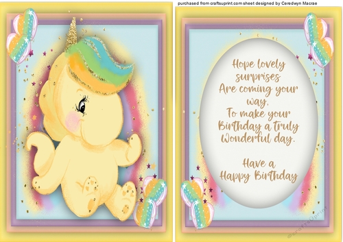 A5 , Unicorn Suprise , with Verse