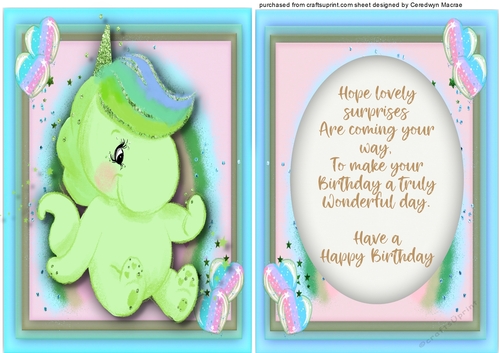 A5 , Unicorn Suprise , with Verse