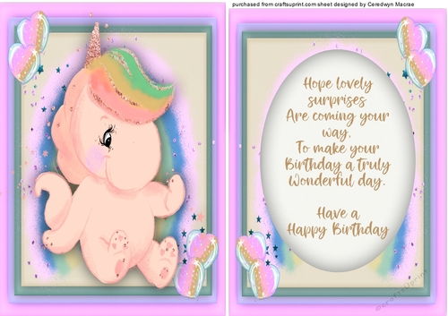 A5 , Unicorn Suprise , with Verse