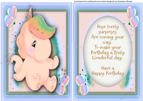 A5 , Unicorn Suprise , with Verse