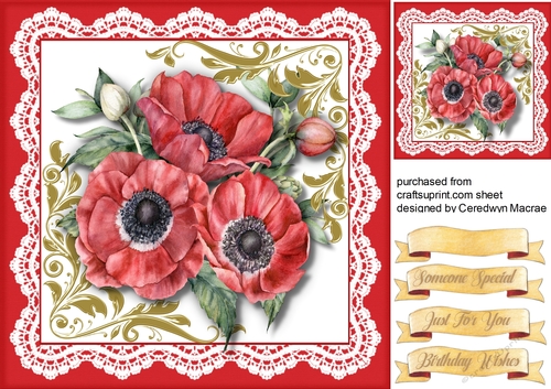 Beautiful Poppies and Gold Corners