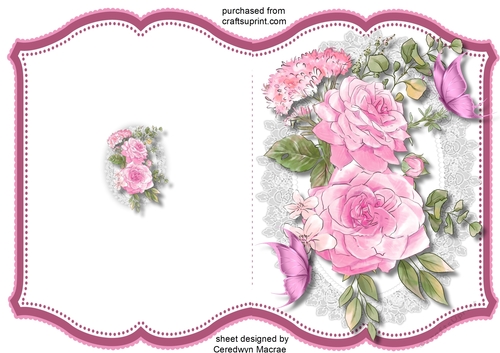 Print and Fold , Lilac Roses and Butterflies 