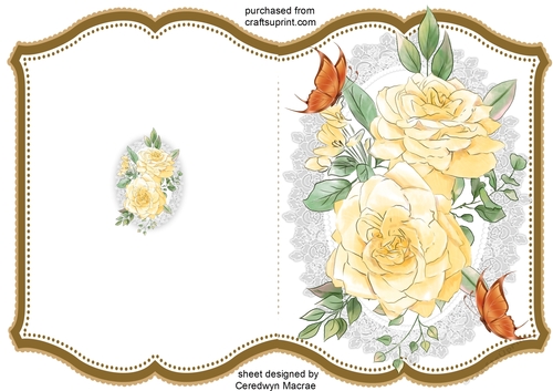 Print and Fold , Yellow Roses  and Butterflies 