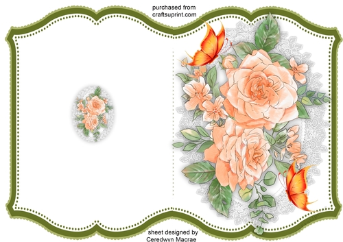 Print and Fold , Orange  Roses  and Butterflies 