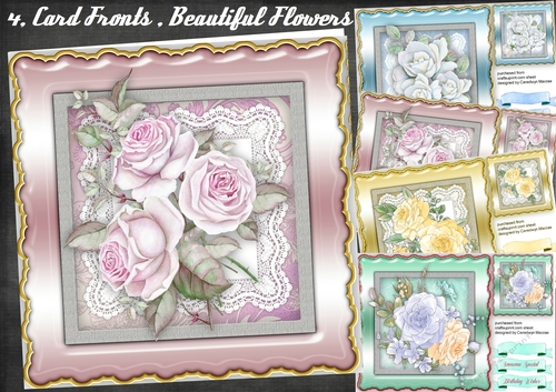 4, Card Fronts , Beautiful Flowers 